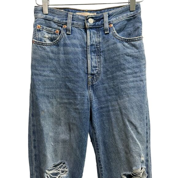 Levi's Ribcage Straight Ankle Jeans Size 24 Button fly distressed - Picture 13 of 16